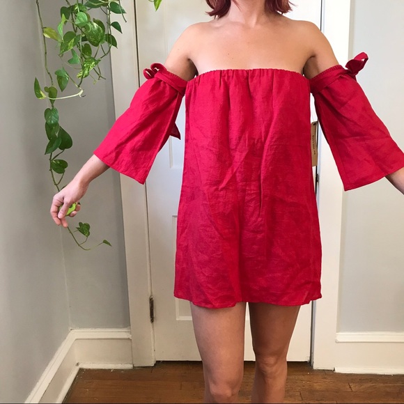 Reformation Dresses & Skirts - NWT Reformation Red Tie Arm Mini Linen Dress